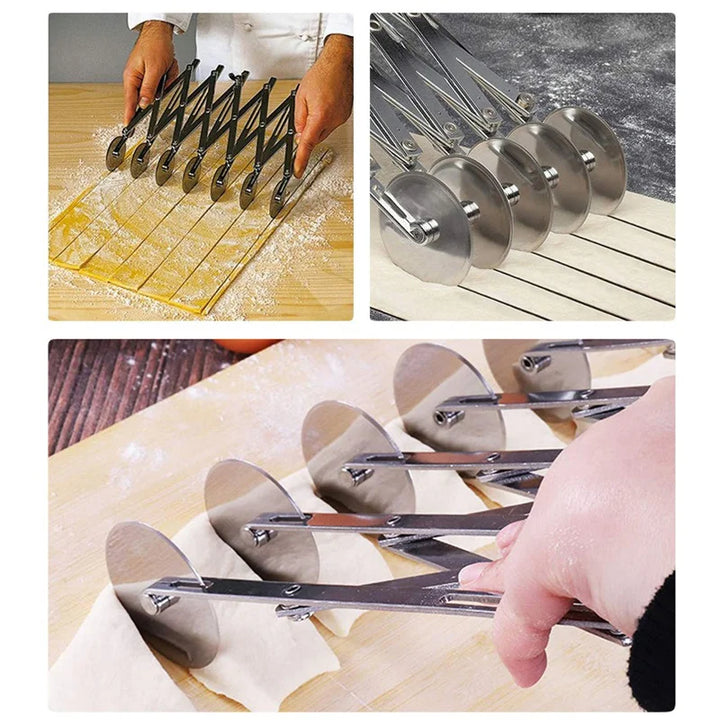Luvikno | SlicePro Rustfritt Stål Deigskjærer | Sammenleggbar & Justerbar | 3–7 Hjul | Perfekt Porsjonering for Pizza, Bakverk & Pasta