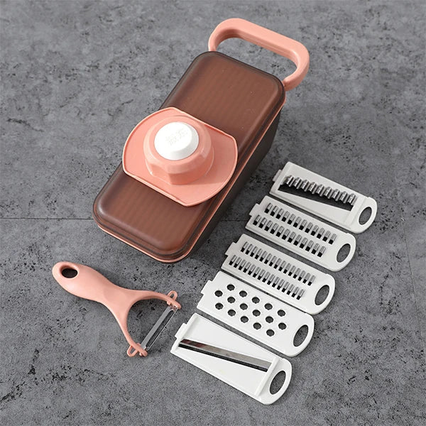 Luvikno | SchnippelMeister Grønnsakskutter 5-i-1 | Multi Kutter med Innsamling Container | Rivjern, Skiver & Hakkere | BPA-fri & Oppvaskmaskin Sikker | 27×11×10 cm