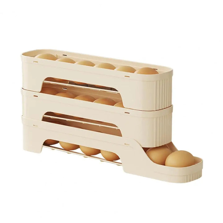 Luvikno | Egg Box RolloMaxx | 4-nivå Egg Organizer | Plassbesparende & Selvrullende | Gjennomsiktig Design