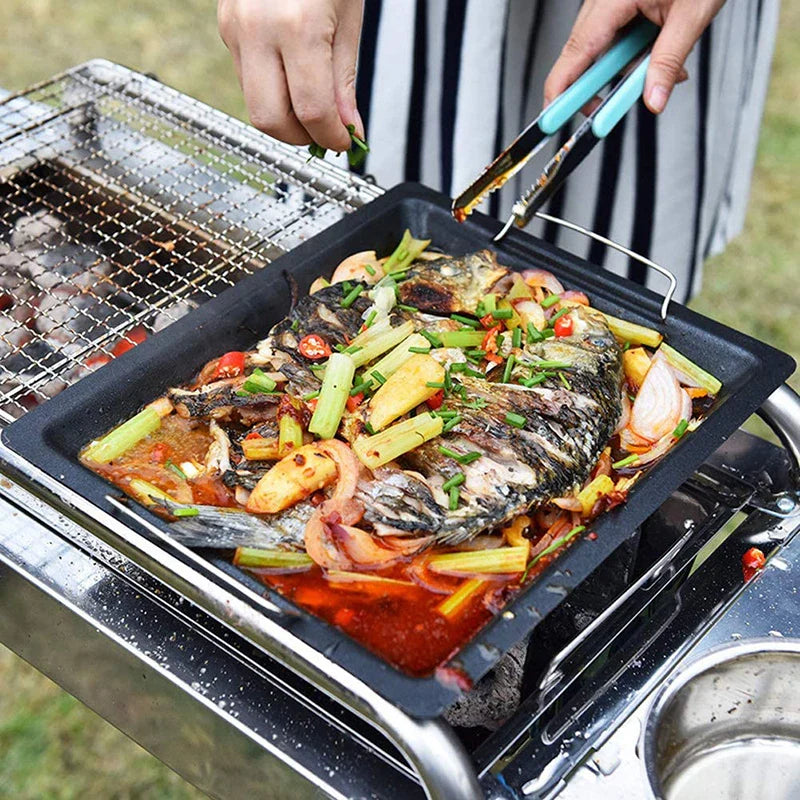 Luvikno | Feurossa Støpejern Grillplate Vendbar Plate | For Gassgrill & Komfyr | 25 × 30 cm | For Pizza, Kjøtt, Grønnsaker & Fisk