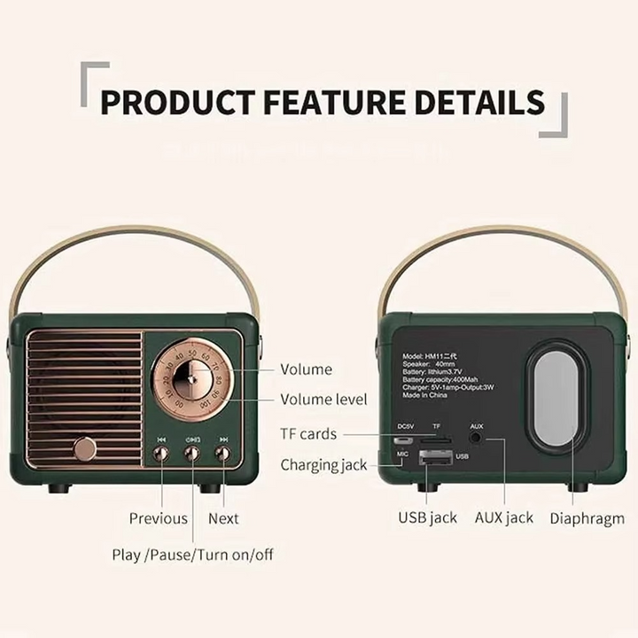 Vintage-style trådløs Bluetooth-høyttaler med subwoofer Luvikno