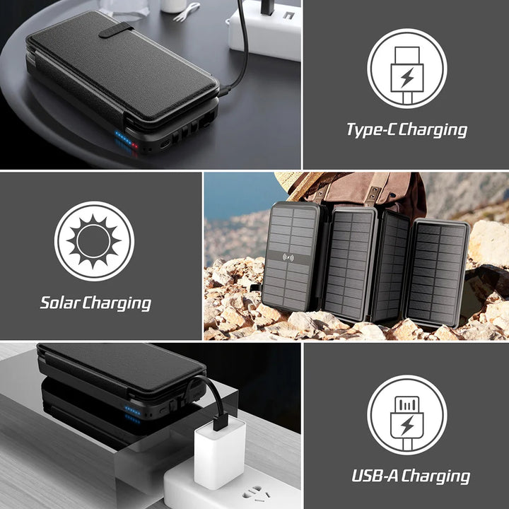 Luvikno | Solar Powerbank VoltCore X Pro 43800mAh | 20W Rask Lading | 10W Trådløs Lading | Integrerte Kabler & LED Lampe | Utendørs & Reiser