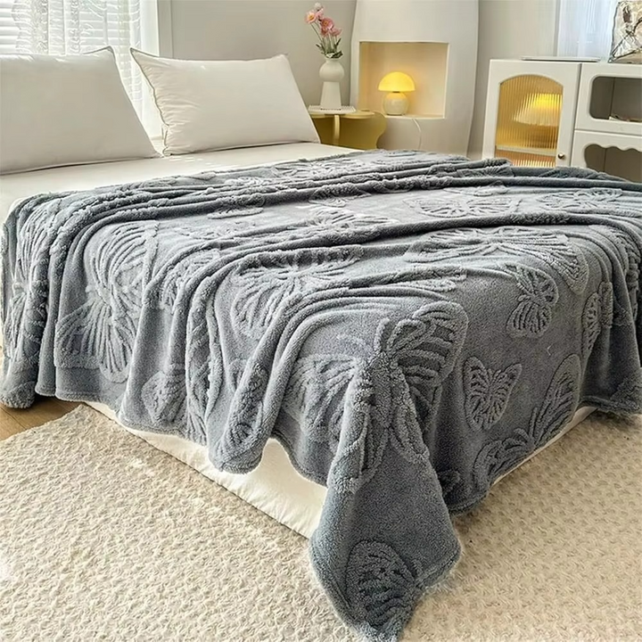 Dobbeltsidig avkjølende teppe med pustende kald effekt og 3D sommerfugl jacquard-design | Luvikno