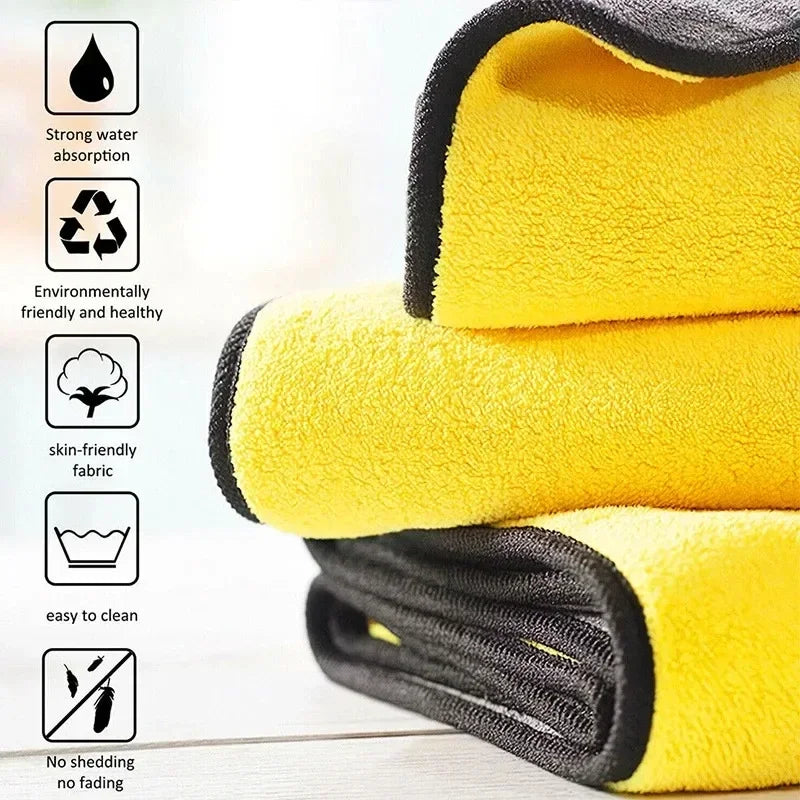 Luvikno | GlanzMeister Mikrofiberklut Dobbelt-Sidig | Ekstra Absorberende & Lintfri | For Bil, Glass & Husholdning | Gul/Grå