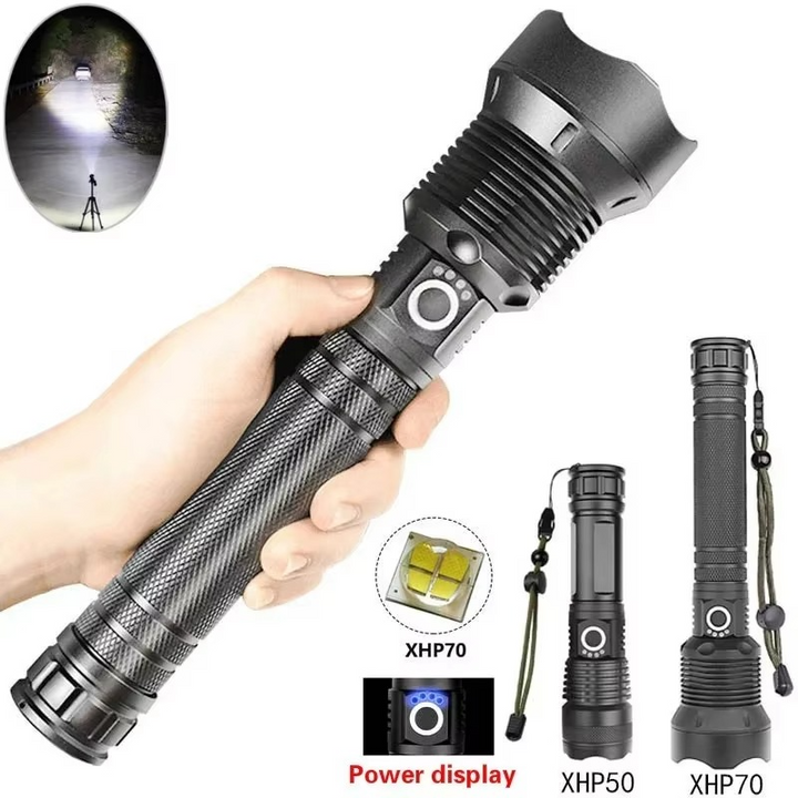 Høy-effekt LED taktisk lommelykt, USB oppladbar, zoombar lysstråle, 5 lysmodus, vanntett, passer 26650 batteri Luvikno