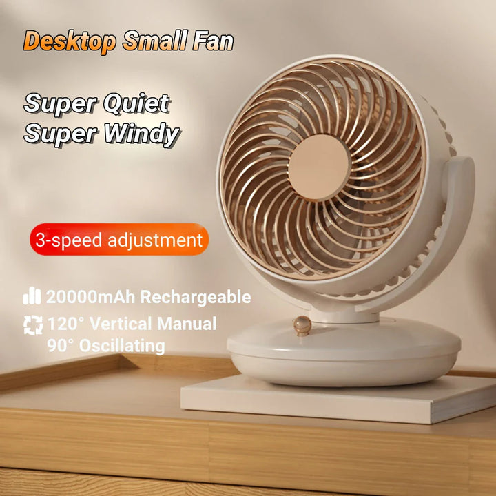 Luvikno | BreezeLoop Bordvifte med 360° Rotasjon | USB Vifte med 3 Hastigheter & Batteri | Stille & Kompakt | For Kontor, Soverom & Hjem