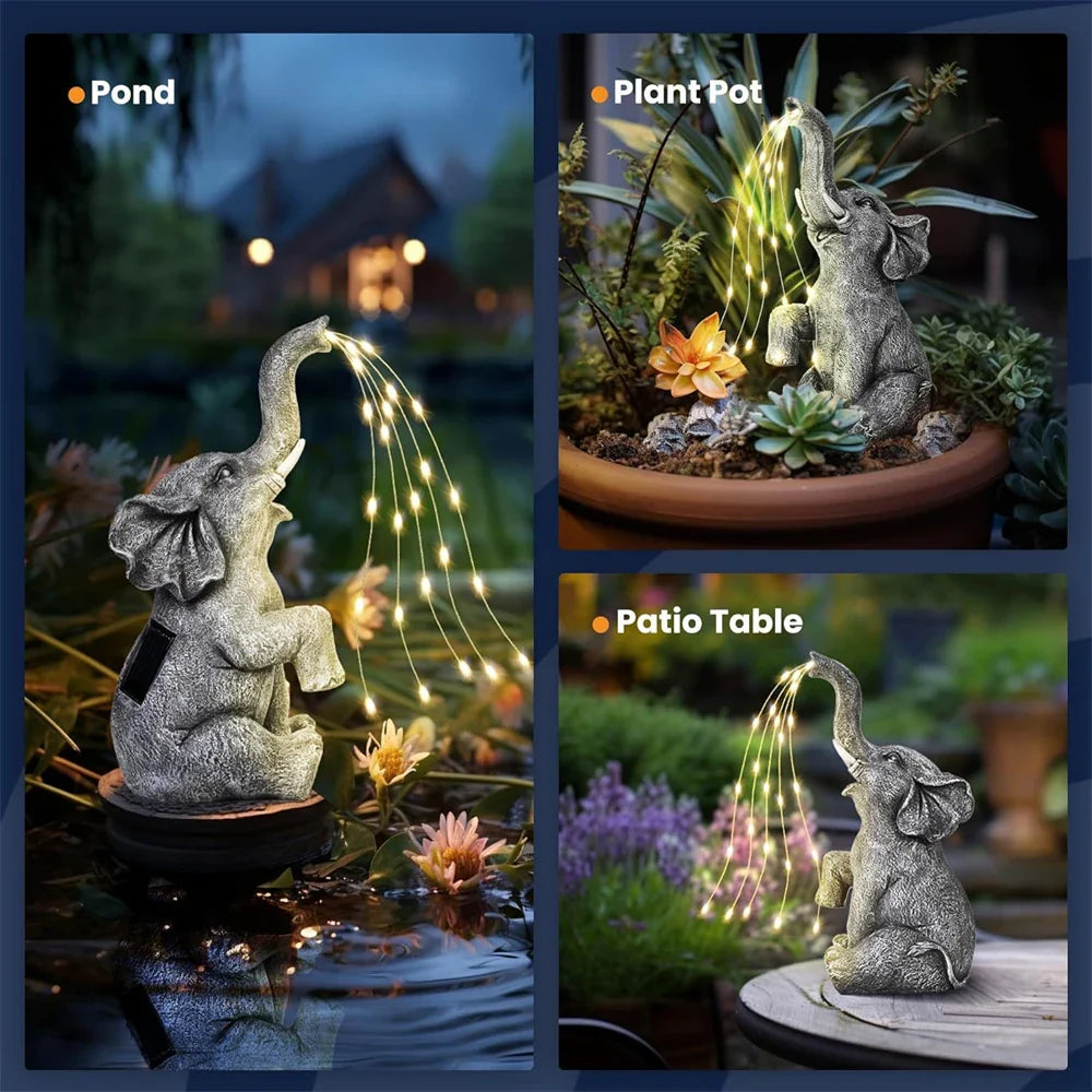 Luvikno | LumaPachy Sol Elefant Figur med Lyskilder | Hagedekorasjon & Gaveidé | Vanntett LED Skulptur for Hage, Terrasse & Balkong