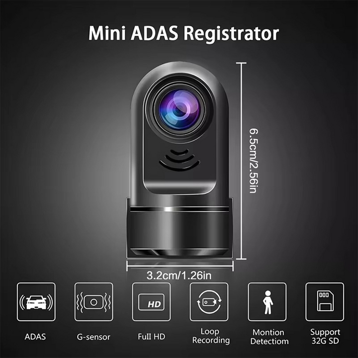 1080P HD 360° Rotasjon Mini ADAS Dash Kamera med 32GB Kort, Nattesyn, Bevegelsesdeteksjon, og 24T Parkeringsmodus Luvikno