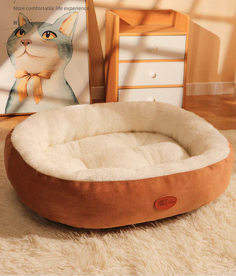 Oval Plush Bed for Dogs & Cats Luvikno