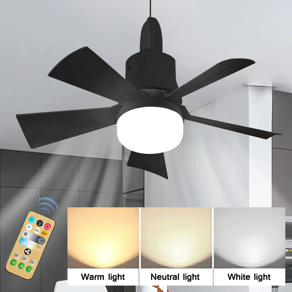 30W E27 Takvifte Lys med Fjernkontroll - LED Dimming Funksjon, Intelligent Stille Vifte for Soverom & Stue | Luvikno