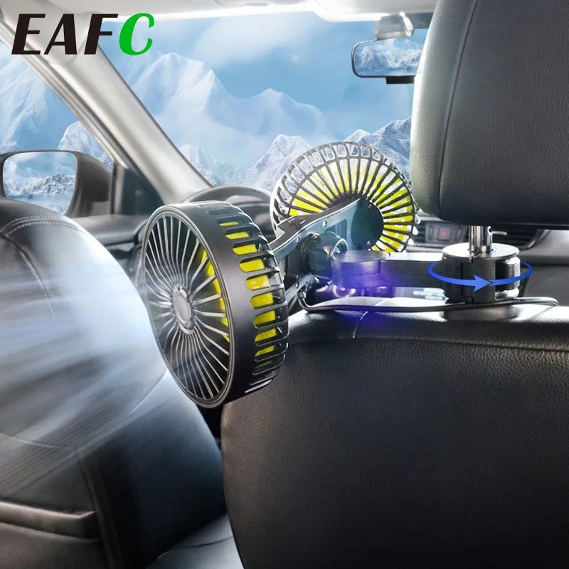 Luvikno | Auto Kjølevifte AIRCURA DUO | 3 Hastigheter | USB Lading | 360° Rotérbar | For Baksetet & Hodehvileren