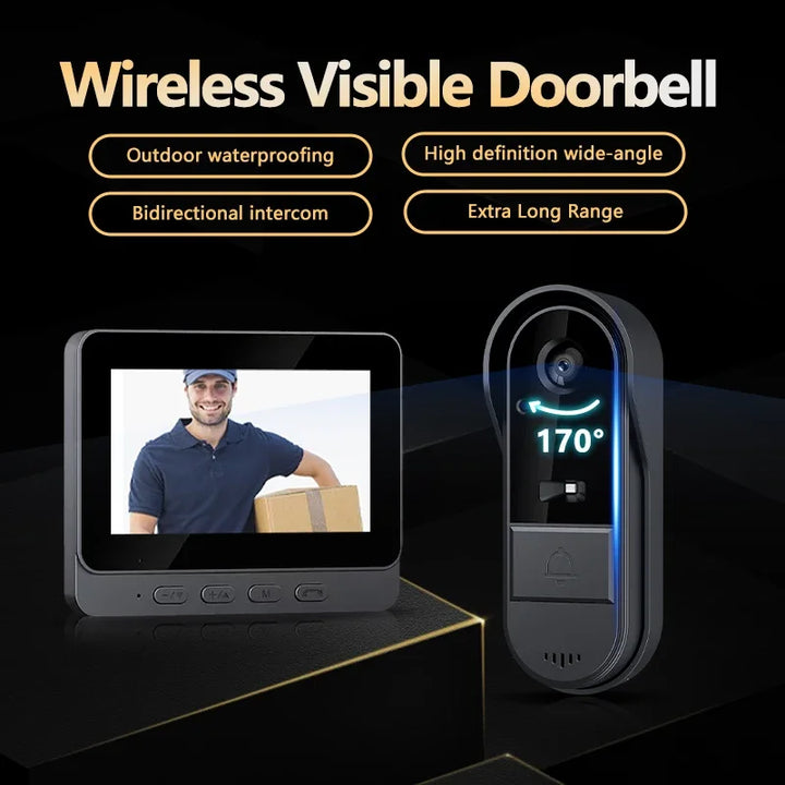 Luvikno | Trådløs video dørklokke med intercom og nattsyn HD – 4,3” IPS-display, vanntett