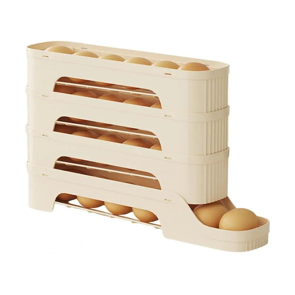 Luvikno | Egg Box RolloMaxx | 4-nivå Egg Organizer | Plassbesparende & Selvrullende | Gjennomsiktig Design