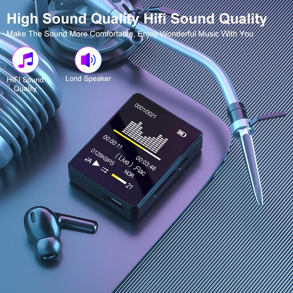 Bærbar Bluetooth MP3-spiller med HiFi-stereo, Mini MP4 videovisning, LED-skjerm og stemmeopptak Luvikno