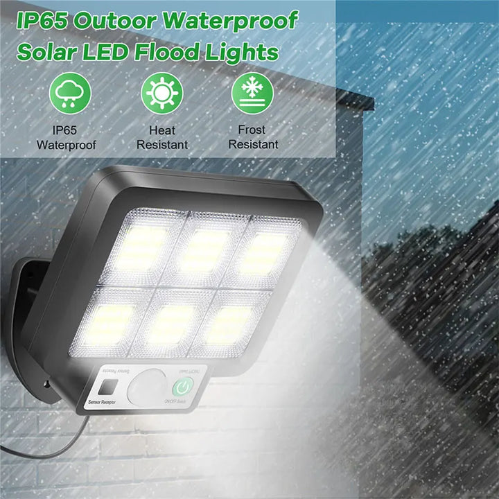 Luvikno | LumoVolt Sollys med bevegelsessensor | 72 COB LED-lamper | Fjernkontroll & 5 m solcellepanelkabel | 3 modi | IP65 værbestandig