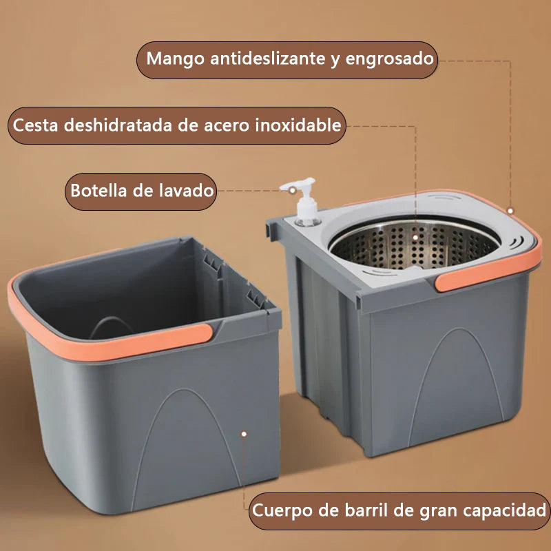 Luvikno | Dual chamber mop with double chamber bucket | 138 cm rustfritt stål håndtak | 360° svingbart hode | For fliser, tre & laminat