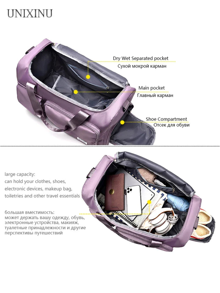 Luvikno | Viontera Reisekoffert Damer | 35L Helgveske med Skorom | Vanntett & Flygodbefalt | Sport & Trening Bag