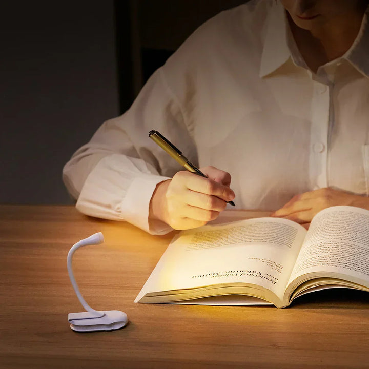 Luvikno | Mini Boklys - Bærbart Klips-Lys med USB-lading, Dimmbar LED for Soverom, Øyevern og Camping - 360° Vri Klips Boklampe