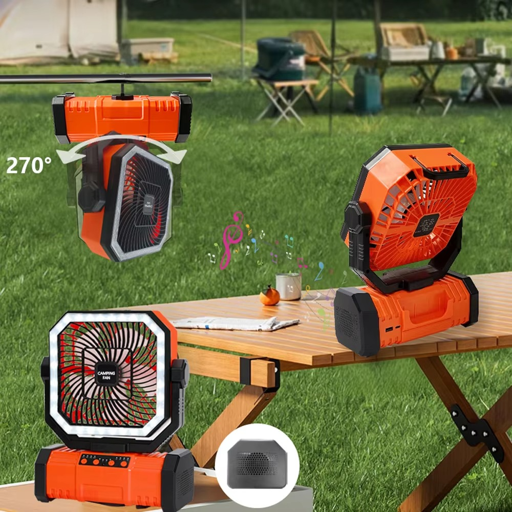 Oppladbar campingvifte med 20000mAh batteri, 4 hastigheter og LED-lanterne | Luvikno