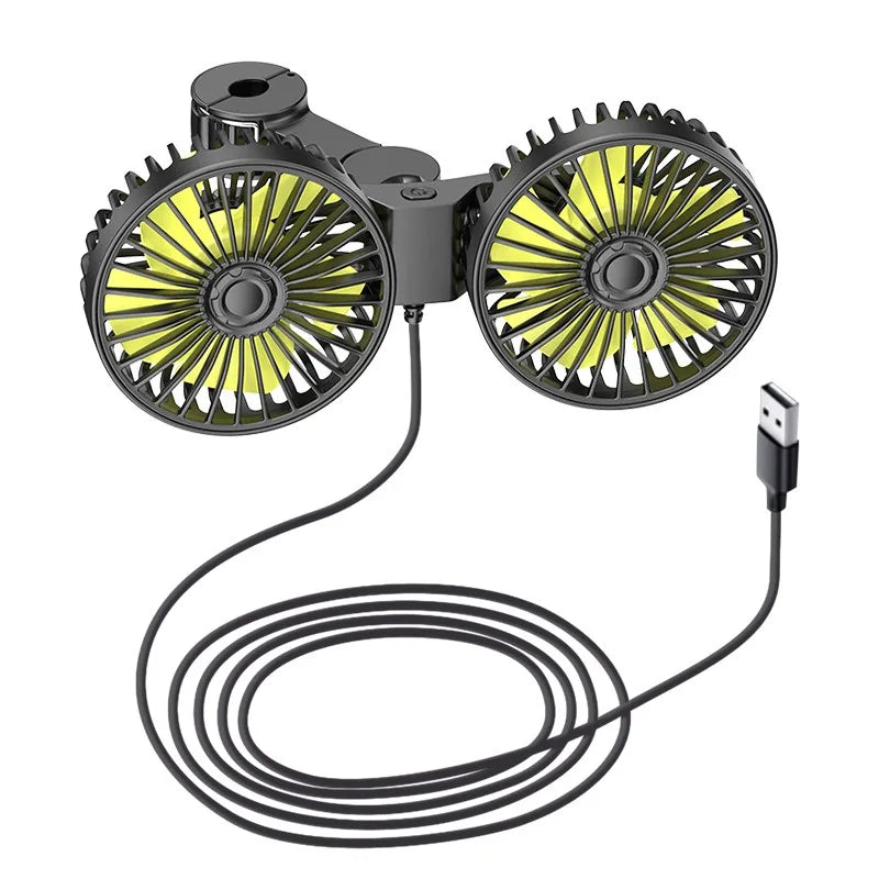 Luvikno | Auto Kjølevifte AIRCURA DUO | 3 Hastigheter | USB Lading | 360° Rotérbar | For Baksetet & Hodehvileren