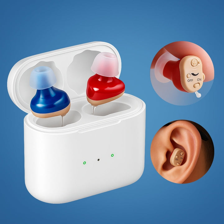 SilentWave | Oppladbare usynlige høreapparater par - Forsterk lyd - Forbedre tale klarhet - Diskré design Luvikno