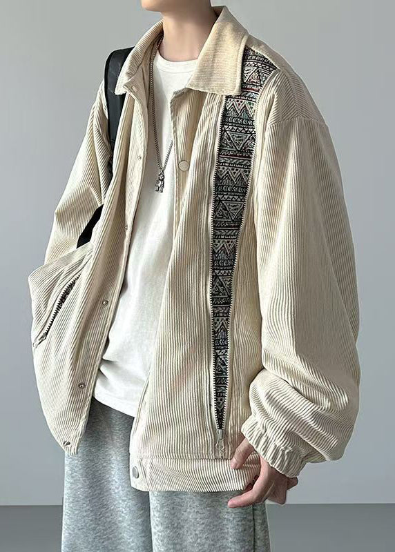 Luvik | Herre corduroy jakker med Peter Pan krage og beige knapper