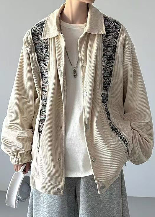 Luvik | Herre corduroy jakker med Peter Pan krage og beige knapper