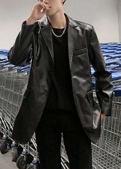 Luvik | Peter Pan Musta Takki Miesten Fleece Yksiväriset Lämpimät