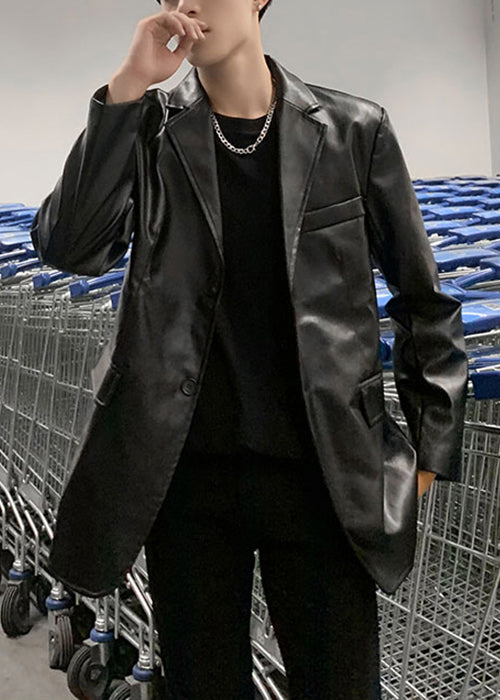 Luvik | Peter Pan Musta Takki Miesten Fleece Yksiväriset Lämpimät