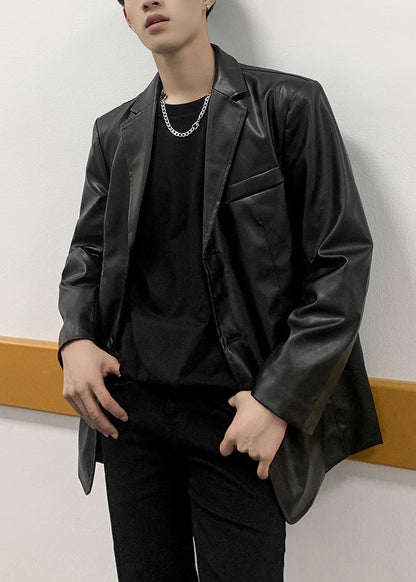 Luvik | Peter Pan Musta Takki Miesten Fleece Yksiväriset Lämpimät