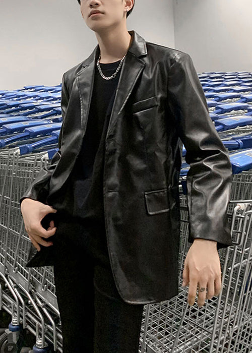 Luvik | Peter Pan Musta Takki Miesten Fleece Yksiväriset Lämpimät