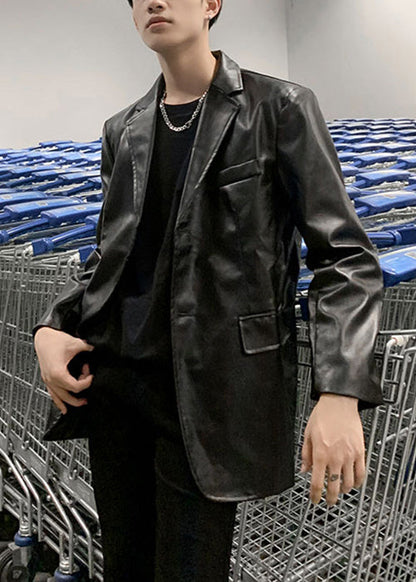 Luvik | Peter Pan Musta Takki Miesten Fleece Yksiväriset Lämpimät