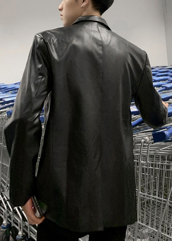 Luvik | Peter Pan Musta Takki Miesten Fleece Yksiväriset Lämpimät