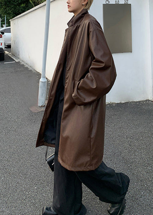 Luvik | Peter Pan kauluksen ruskea nappi tekonahkainen takki miehille