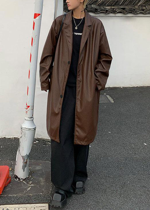 Luvik | Peter Pan kauluksen ruskea nappi tekonahkainen takki miehille