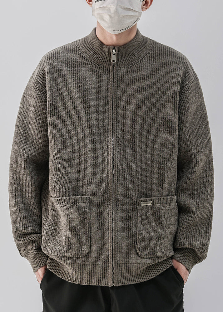 Luvik | Kahvi Vetoketju Taskut Neuleet Miehet Takit