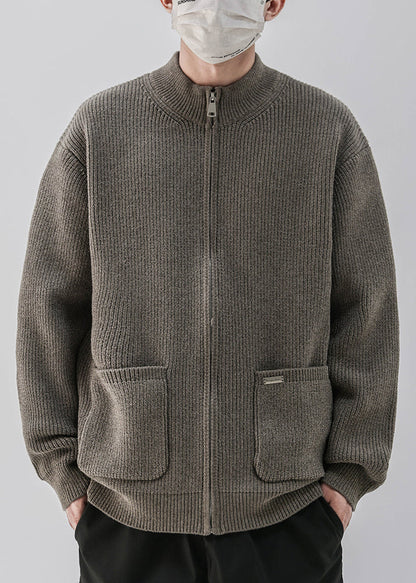 Luvik | Kahvi Vetoketju Taskut Neuleet Miehet Takit