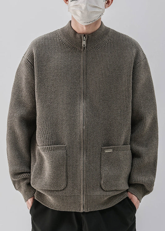 Luvik | Kahvi Vetoketju Taskut Neuleet Miehet Takit