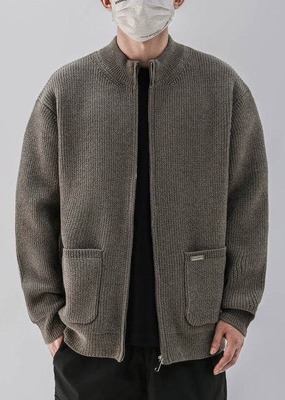 Luvik | Kahvi Vetoketju Taskut Neuleet Miehet Takit