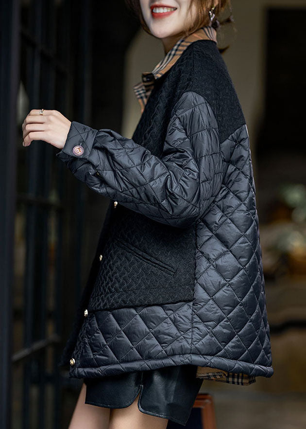 Luvik | Khaki V-kotelo Patches Hienoa Puuvillaa Täytetty Talvitakit Naisille