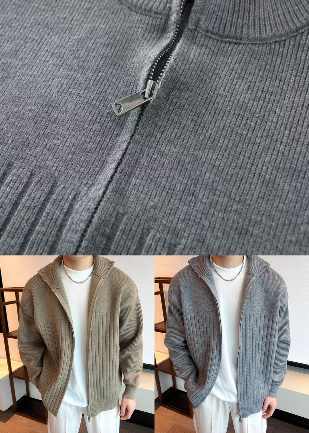 Luvik | Behagelig khaki med glidelås genser for menn