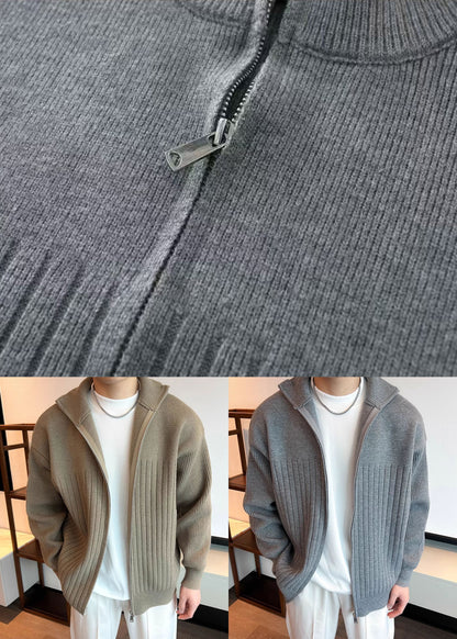 Luvik | Mukava khaki vetoketjullinen neule miesten varten