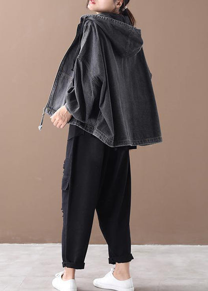 Luvik | mustat naisten kauluspaidat huppu v-aukko vetoketjulla takit naisille