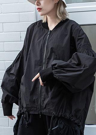 Luvik | Snøring midje tynn svart oversized jakke yttertøy