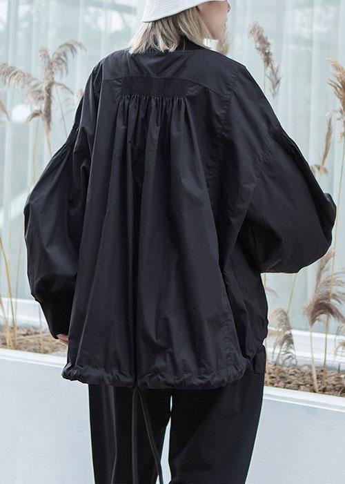 Luvik | Snøring midje tynn svart oversized jakke yttertøy