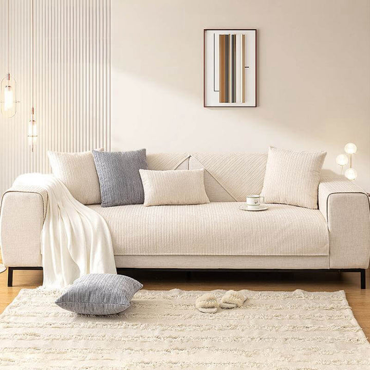 Enkel solid farge chenille ripesikker sofa dekke | Luvikno