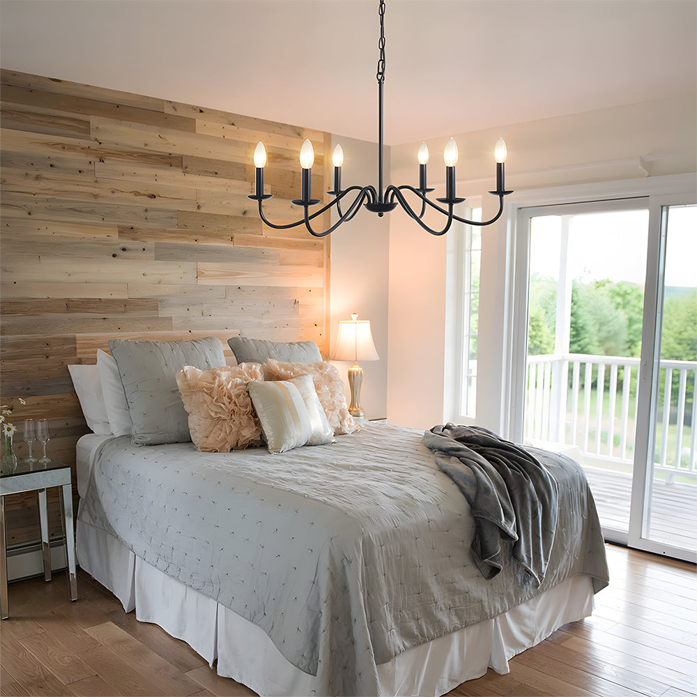 Svart Lysestake Chandelier – Taklampe for Stue & Spiserom | Luvikno