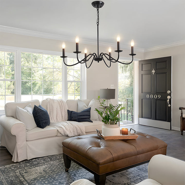 Svart Lysestake Chandelier – Taklampe for Stue & Spiserom | Luvikno