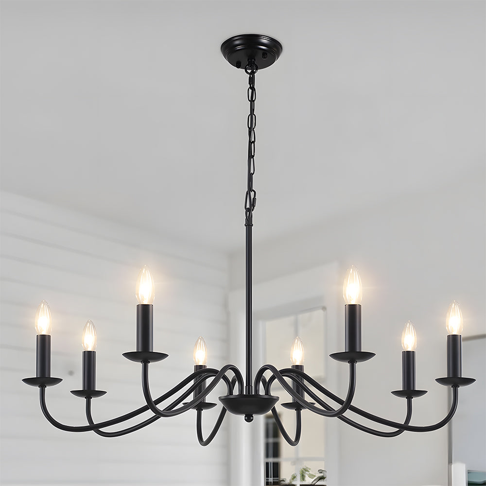 Svart Lysestake Chandelier – Taklampe for Stue & Spiserom | Luvikno