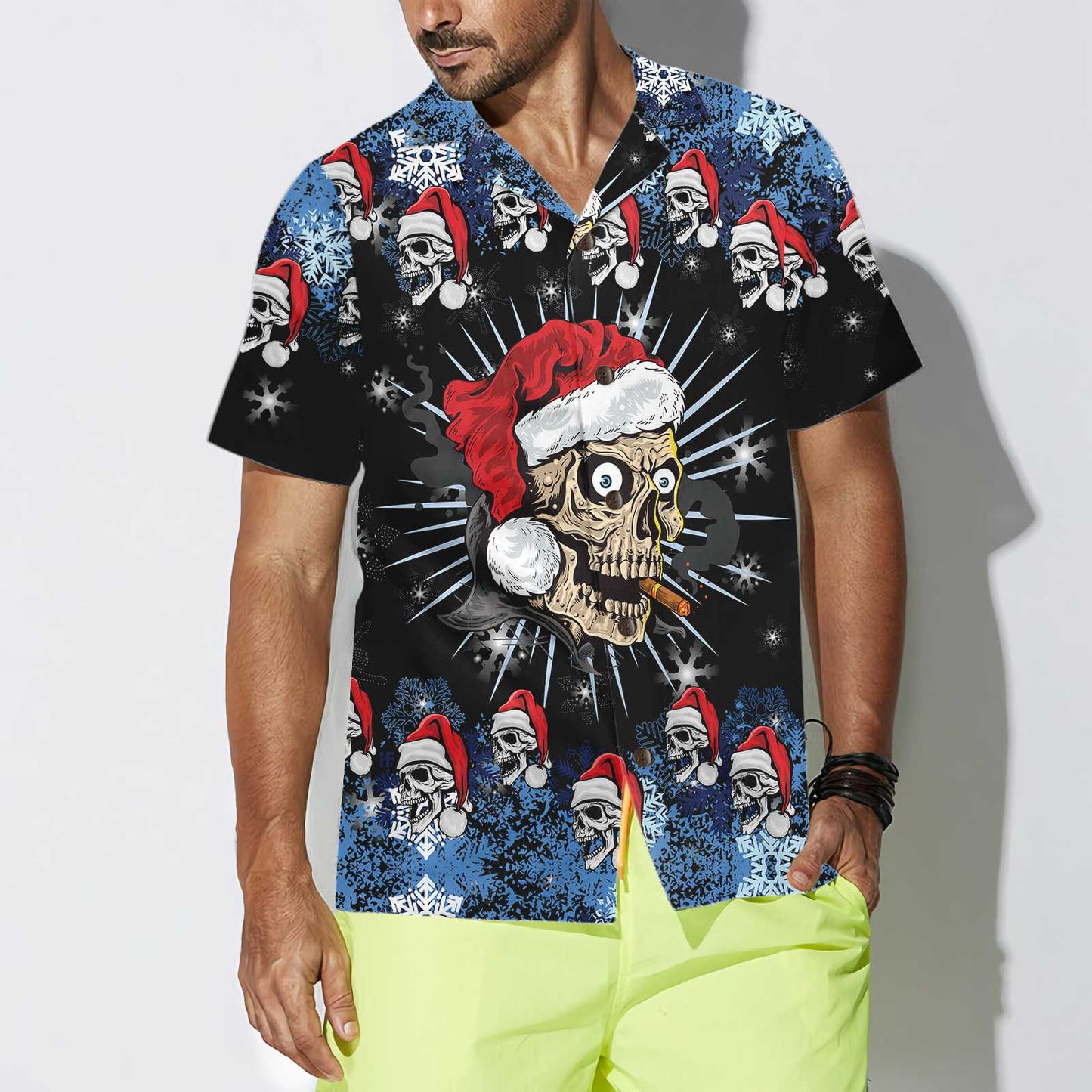 Luvik | Pääkallo Ilkeä Kasvo Joulupainos Hawaii Paita, Pääkallo Joulupaita, Yksilöllinen Lahja Jouluun